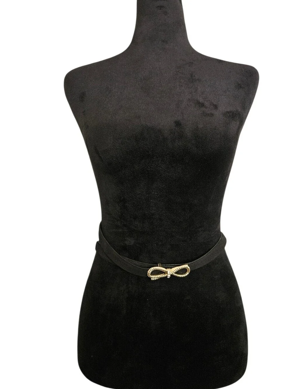 Talbots Women' Black Suede Leather Skinny Belt with Gold Bow Buckle Size 1X